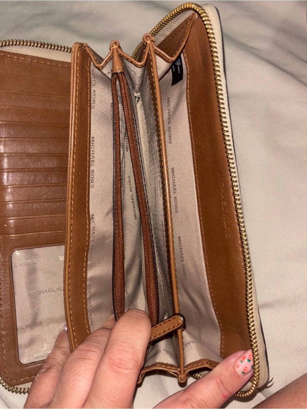 Michael Kors Beige and Brown MK Signature Shoulder Bag with Tassel & wallet - Picture 8 of 11